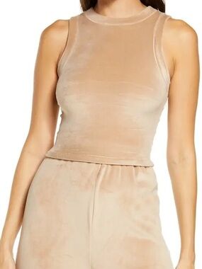 Skims Velour Cropped Tank Top Crewneck Honey Tan Neutral Soft Cozy Lounge XXS
